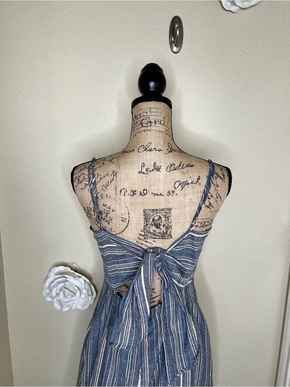 NTM: American Threads Blue Striped Tie Back Mini Dress Open Back Size Large - Picture 11 of 15